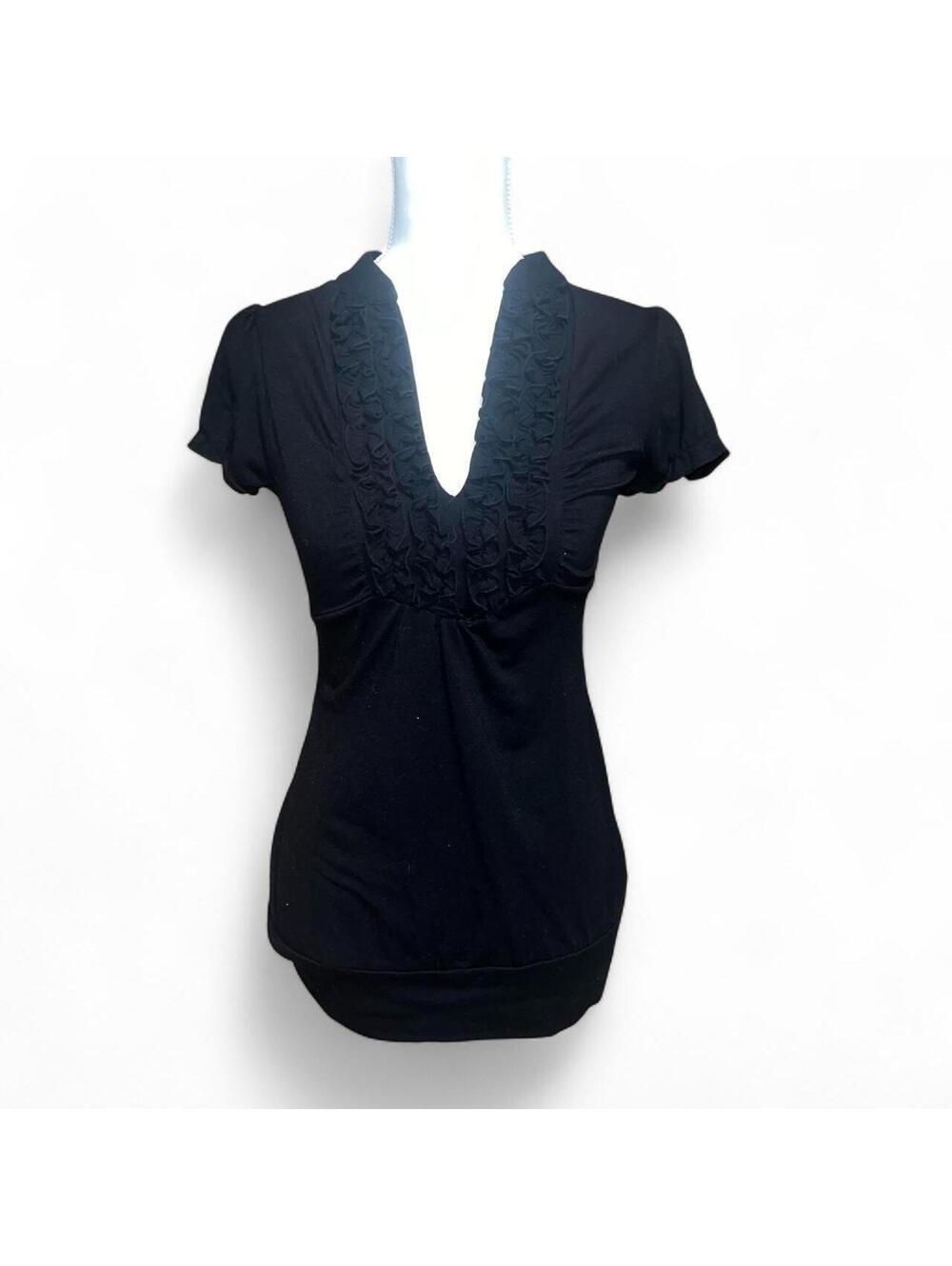 Vintage Maurice's Black Babydoll blouse with Ruffled Front whimsigoth darkfairy
